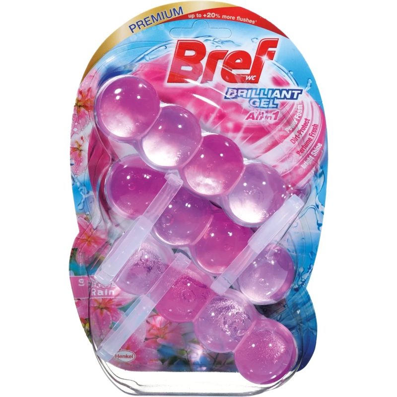 Bref Odorizant WC, Bile Gel Brilliant, Formula All-In-One, Parfum Spring Rain, 3 x 42 g