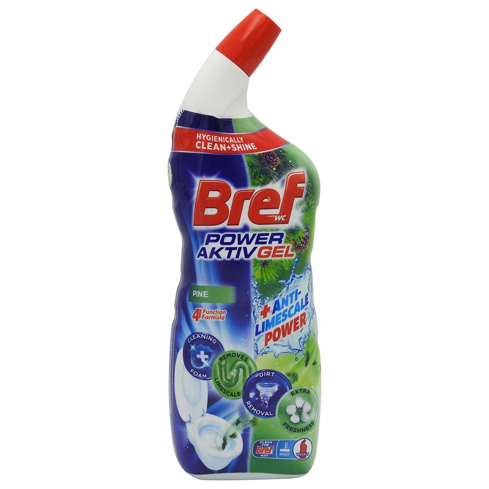 Bref Power Aktiv, Gel Toaleta Igienizant, Actiune 4 in 1 cu Parfum de Pin, Proaspat si Curat, Recipient de 700 ml