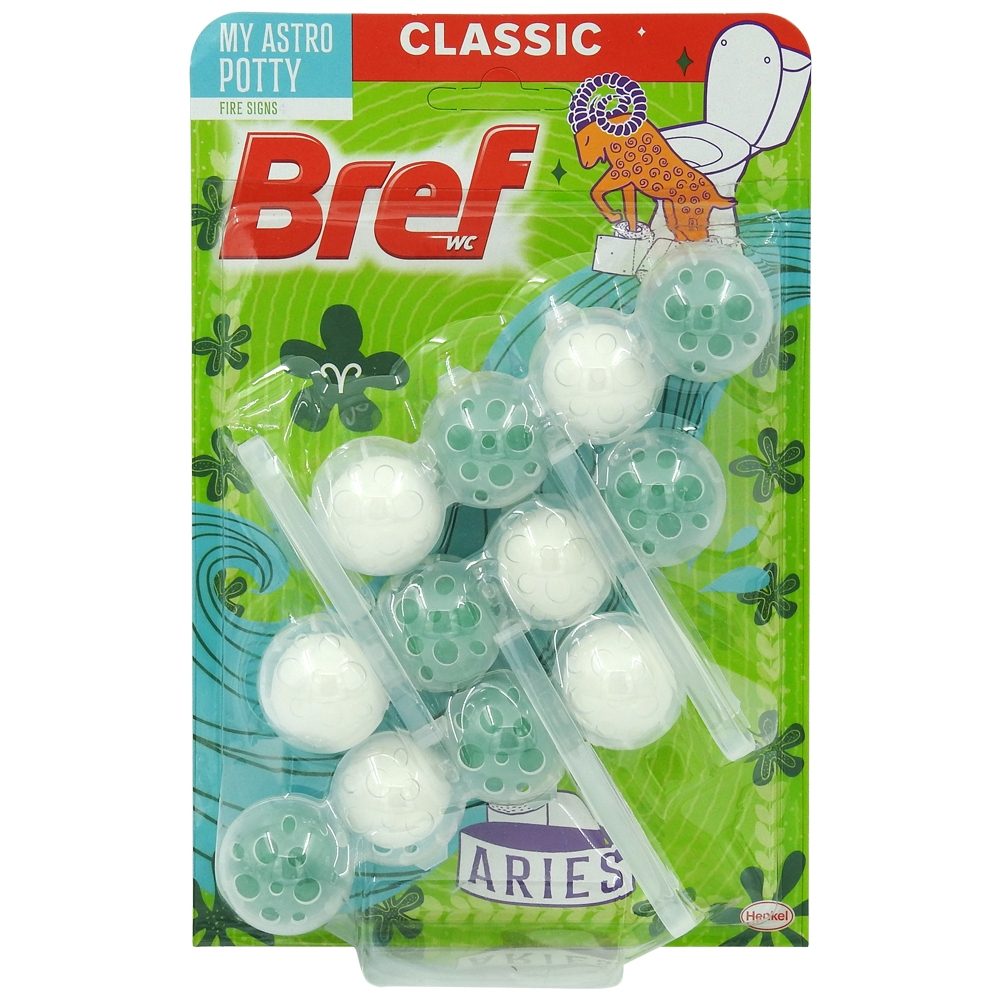 Bref Aktiv Fire Signs, Odorizant WC sub Forma de Bile, Efect de Prospețime și Curățare, Parfum Intens, 3 x 50 g