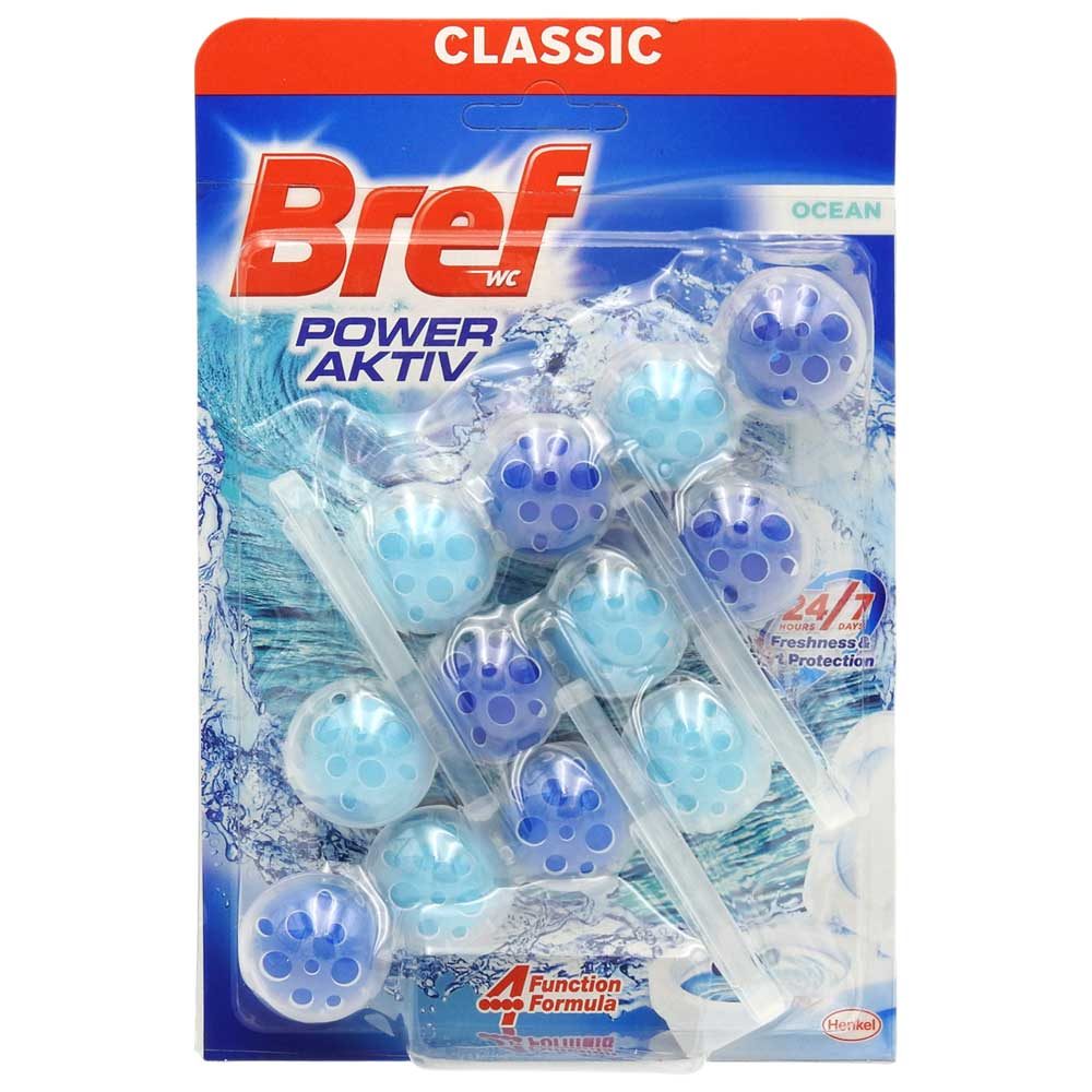Bref Power Aktiv Odorizant WC, Bile Igienizante Cu Efect De Prospețime, Parfum Ocean, Pachet 3 x 50 g