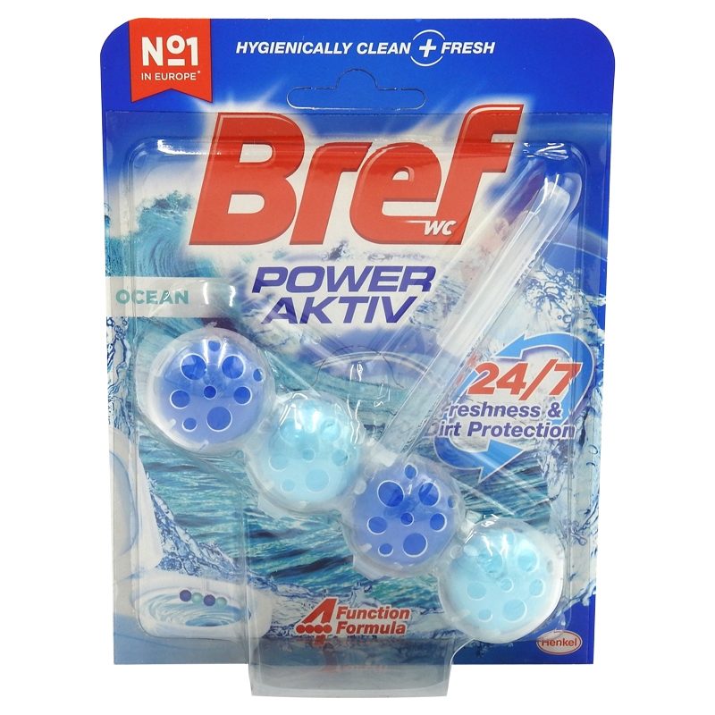 Bref Power Aktiv Odorizant WC, Formulă cu 4 Funcții și Efect de Prospețime, Bile pentru Igienizarea Toaletei, Parfum Ocean, 50 g