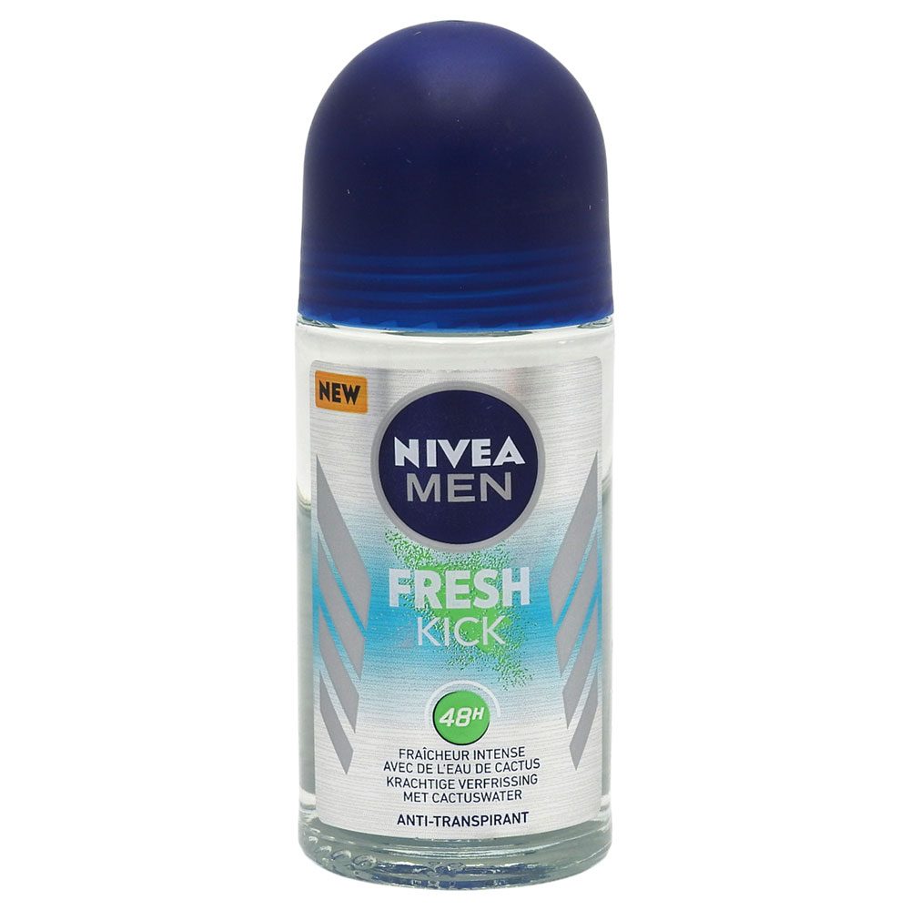 Nivea Men Fresh Kick, Antiperspirant Roll-On, Protectie 48h cu Apa de Cactus, Senzatie de Proaspat, 50 ml