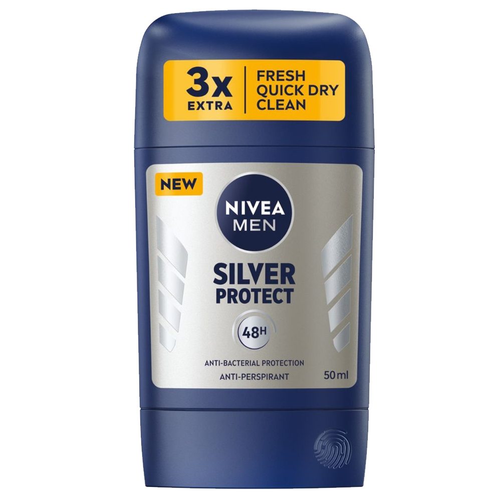 Nivea Men Derma Silver Protect, Antiperspirant Stick Pentru Barbati, Protectie Antibacteriana Cu Ioni De Argint, 50 ml