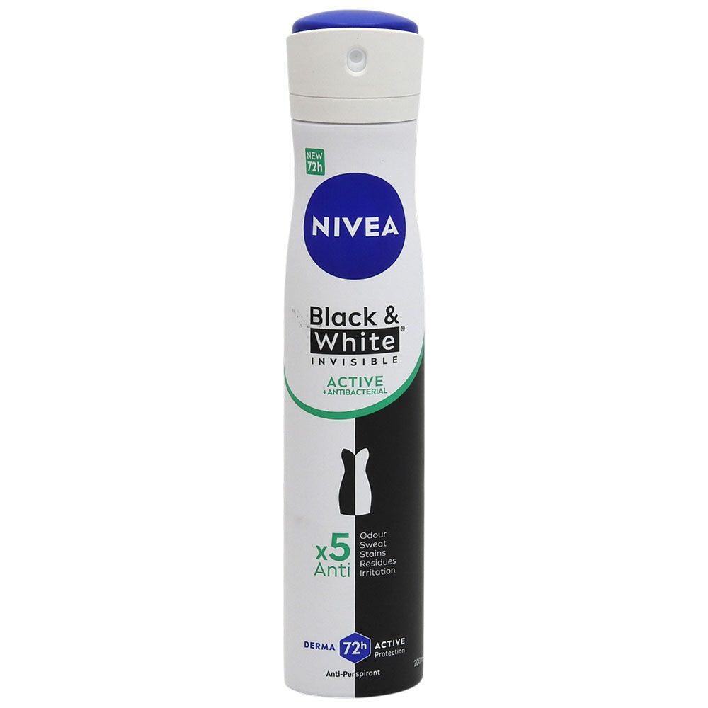 Nivea Antiperspirant Spray Invisible for Black and White Active, Protectie 48h, Anti-Pete Albe si Galbene, 200 ml