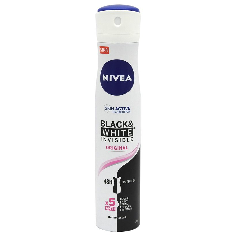 Nivea Antiperspirant Spray Invisible for Black and White Original, Protectie 48h, Anti-Pete Albe si Galbene, 200 ml