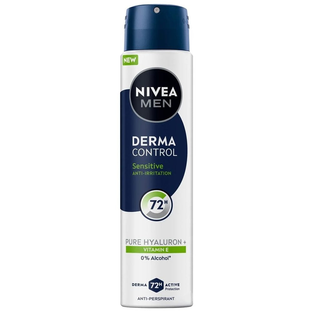 Nivea Men Derma Control Sensitive, Deodorant Antiperspirant Spray, Protectie 96h, Formula Fara Alcool, 200 ml