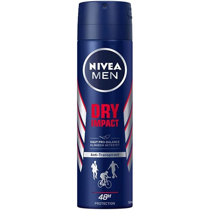 Nivea Men Dry Impact, Deodorant Antiperspirant Spray, Protecție Eficientă 48h, 150 ml