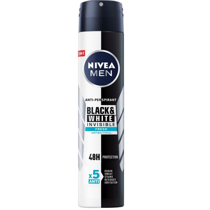 Antiperspirant Spray Nivea Men Invisible for Black & White Fresh, Protectie 48h, Anti-Pete, 200 ml