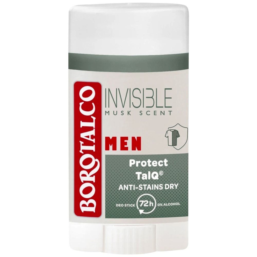 Antiperspirant Stick Borotalco Men Invisible, Deodorant Solid Protectie Impotriva Petelor, Parfum Masculin, 40 ml