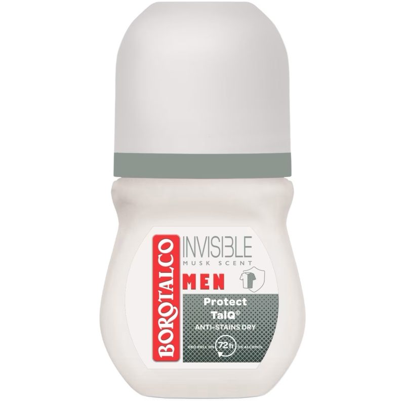 Borotalco Men Invisible Dry, Deodorant Roll-On Pentru Barbati, Protectie Anti-Pete, Parfum Proaspat, 50 ml