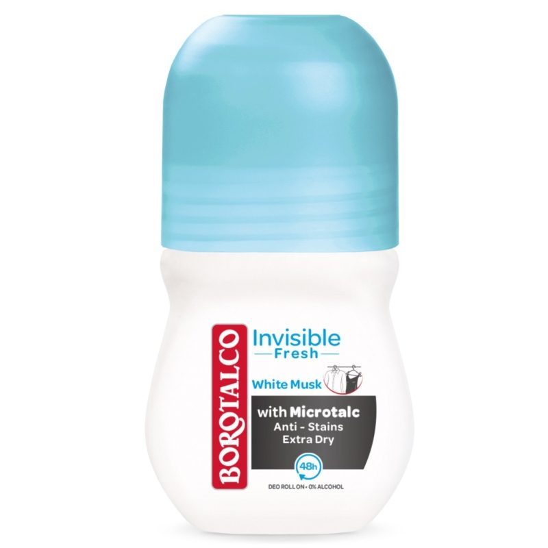 Borotalco Invisible Fresh, Deodorant Roll-On Protectie 48H, Anti-Pete Albe si Galbene, 50 ml