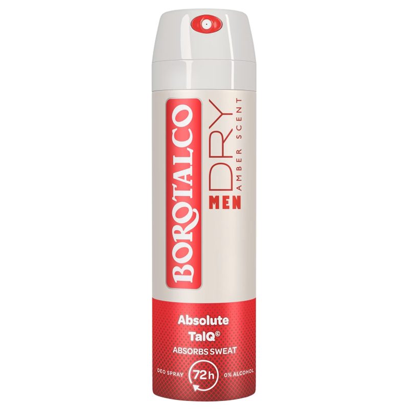 Borotalco Men Dry, Deodorant Antiperspirant cu Tehnologie Absolute Confidence, Parfum Chihlimbar, 150 ml