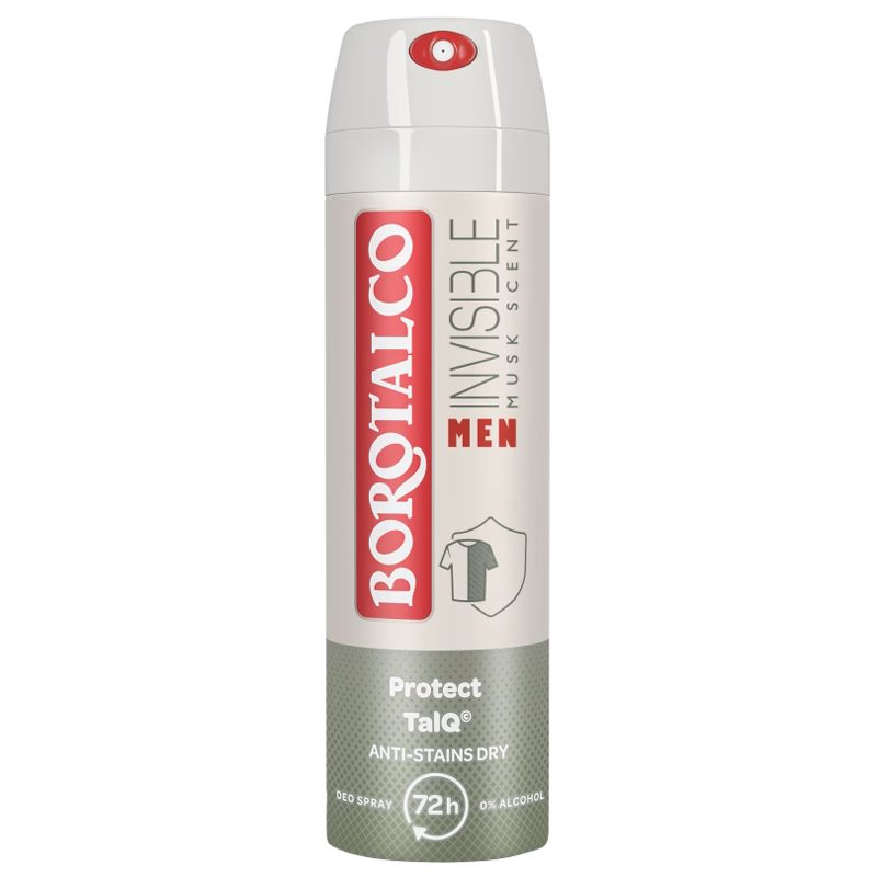 Antiperspirant Deodorant Borotalco Men Invisible, Protectie Impotriva Petelor, Parfum Musk, 150 ml