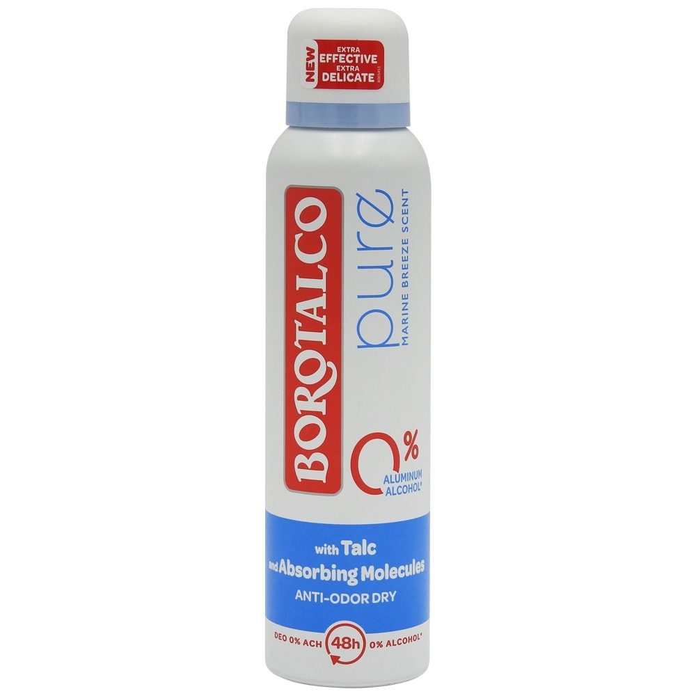 Deodorant Antiperspirant Borotalco Pure, Tehnologie Fără Săruri de Aluminiu, Protecție 48h, Parfum Proaspăt, 150 ml