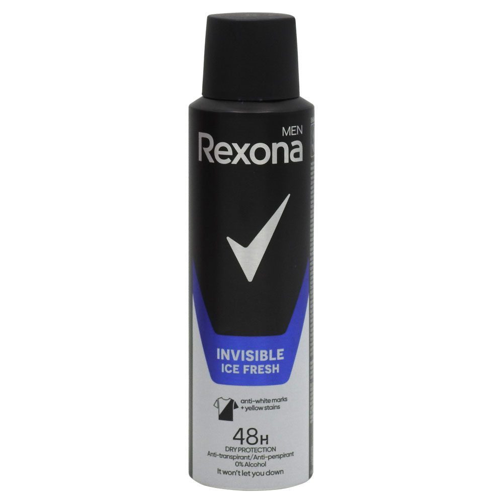 Rexona Antiperspirant Men Invisible Ice, Deodorant Spray, Protecție Anti-Pete, 150 ml