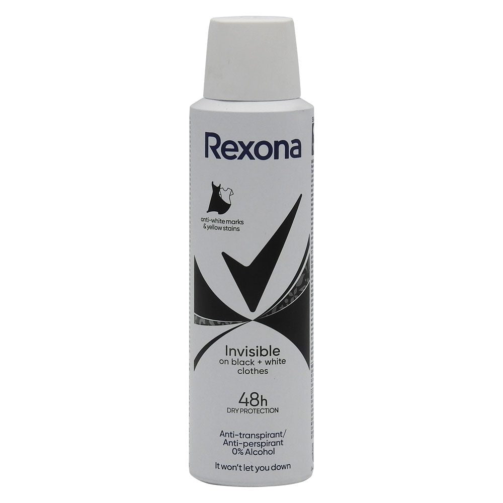 Rexona Deodorant Antiperspirant, Invisible Black+White, 150 ml