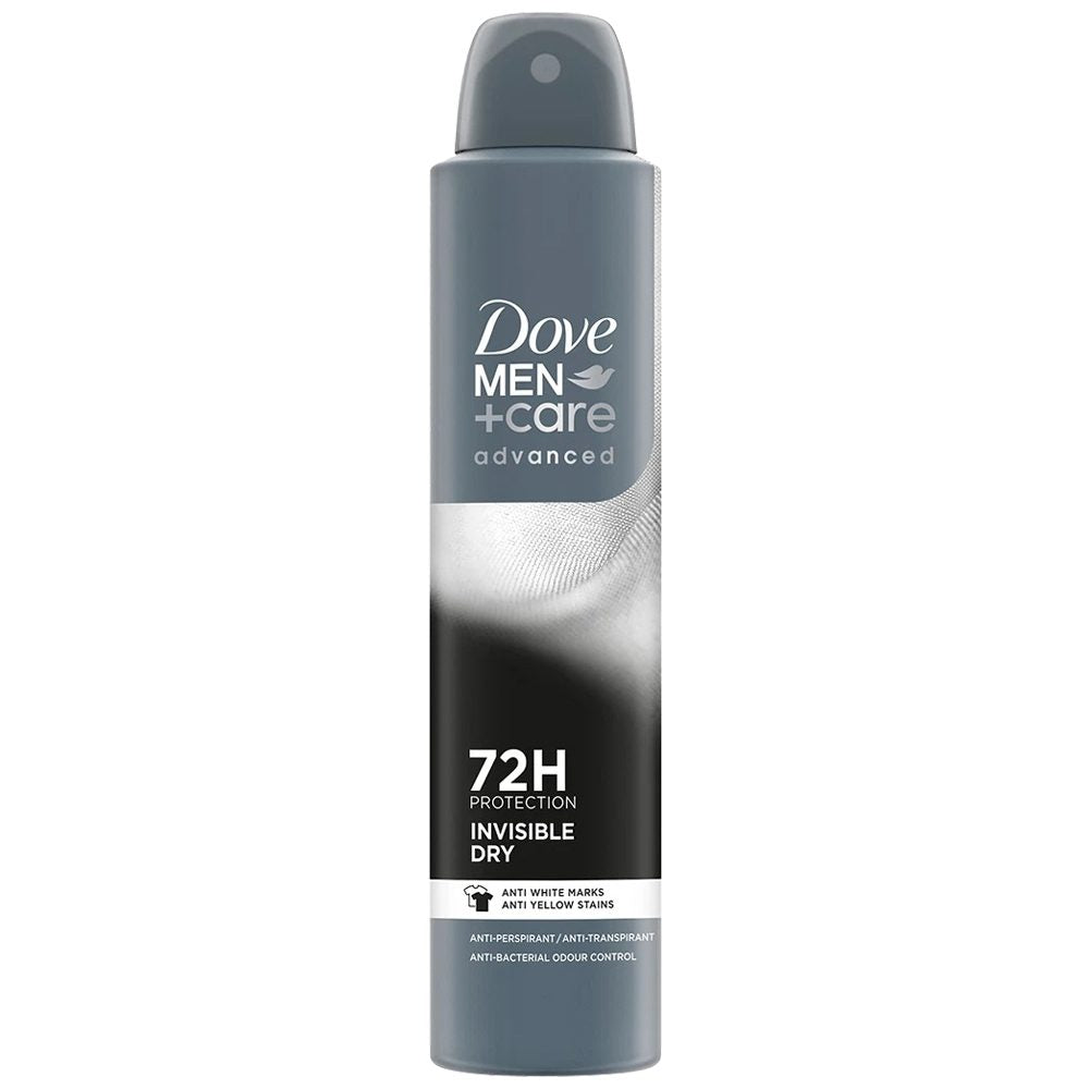 Dove Men+Care Advanced Invisible Dry, Deodorant Antiperspirant Spray, Protectie 72H, Protectie Impotriva Petelor Albe, 200 ml