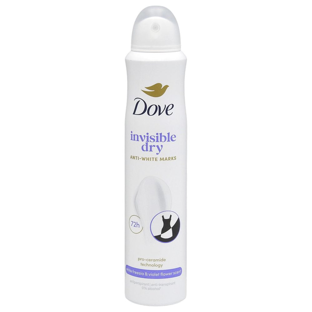 Dove Antiperspirant Deodorant Invisible Dry, Protectie 72 Ore Contra Petelor Albe, Spray, 200 ml