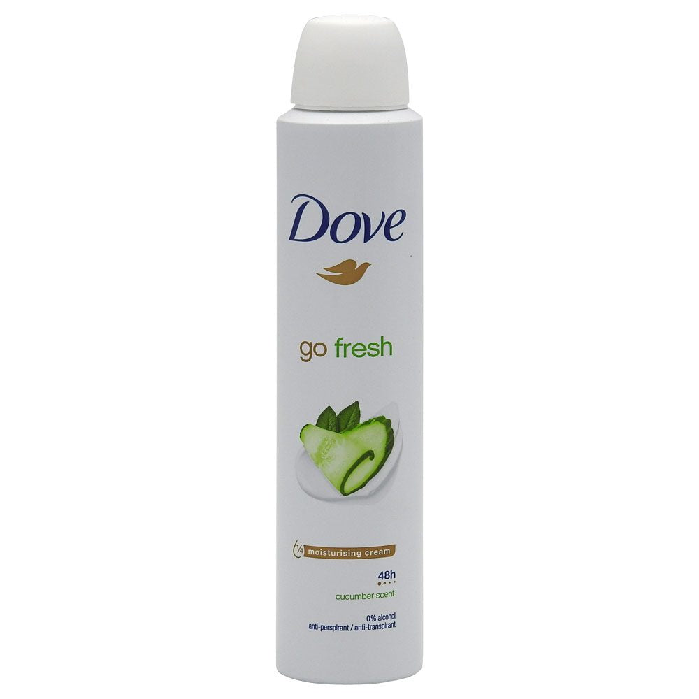 Dove Antiperspirant Spray Go Fresh, Protectie 48h Cu Parfum De Castravete Si Ceai Verde, Formula Fara Alcool, 200 ml
