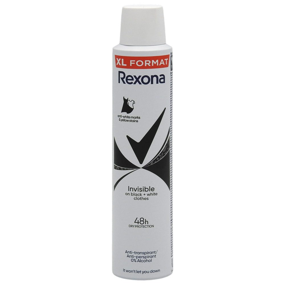 Rexona Invisible Black & White, Deodorant Antiperspirant Spray, Protectie impotriva Petelor, 200 ml