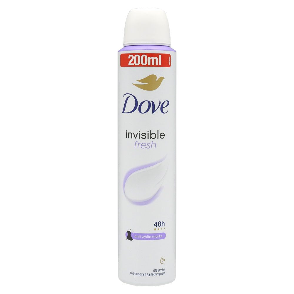 Dove Antiperspirant Deodorant Spray, Invisible Fresh 48H, Protectie Impotriva Petelor Albe, 200 ml
