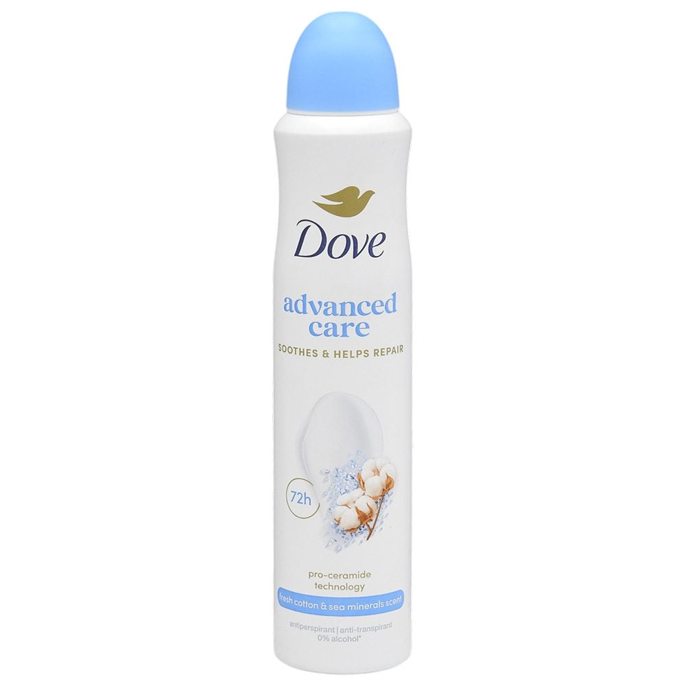 Dove Antiperspirant Deodorant Advanced Care, Parfum Fresh Cotton si Sea Minerals, Protectie 72h, Spray 200 ml