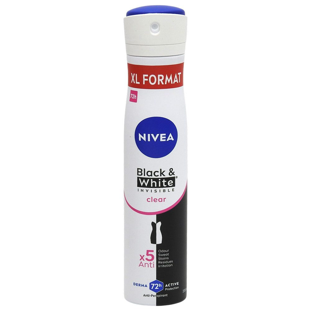 Nivea Antiperspirant Spray Invisible for Black & White Clear, Protectie 48h, Anti-Pete Albe si Galbene, 200 ml