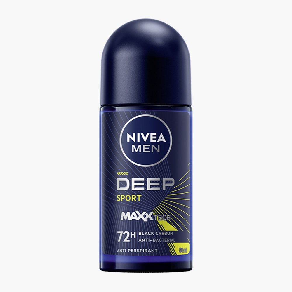 Nivea Men Deep Sport, Deodorant Antiperspirant Roll-On, Protecție Antibacteriană cu Cărbune Negru, 50 ml