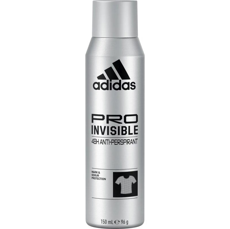 Adidas Pro Invisible Antiperspirant Deodorant Spray pentru Barbati, Protectie 48h, Anti-Pete Albe si Galbene, 150 ml