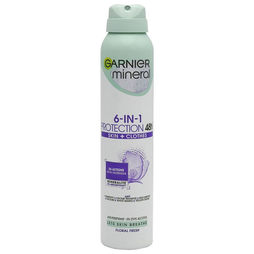 Garnier Mineral Protection 6-in-1 Floral, Deodorant Spray Antiperspirant, Protecție 48h, 200 ml