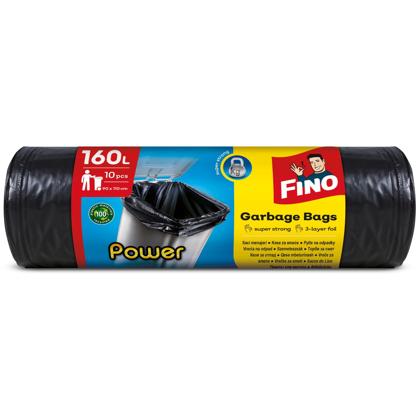 Fino Power Saci Menajeri Ultra Rezistenți, Capacitate Mare pentru Deșeuri Grele, Polietilenă, 160 Litri, 10 Bucăți