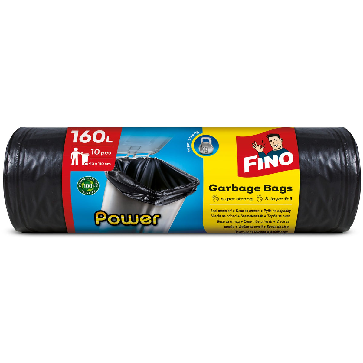 Fino Power Saci Menajeri Ultra Rezistenți, Capacitate Mare pentru Deșeuri Grele, Polietilenă, 160 Litri, 10 Bucăți
