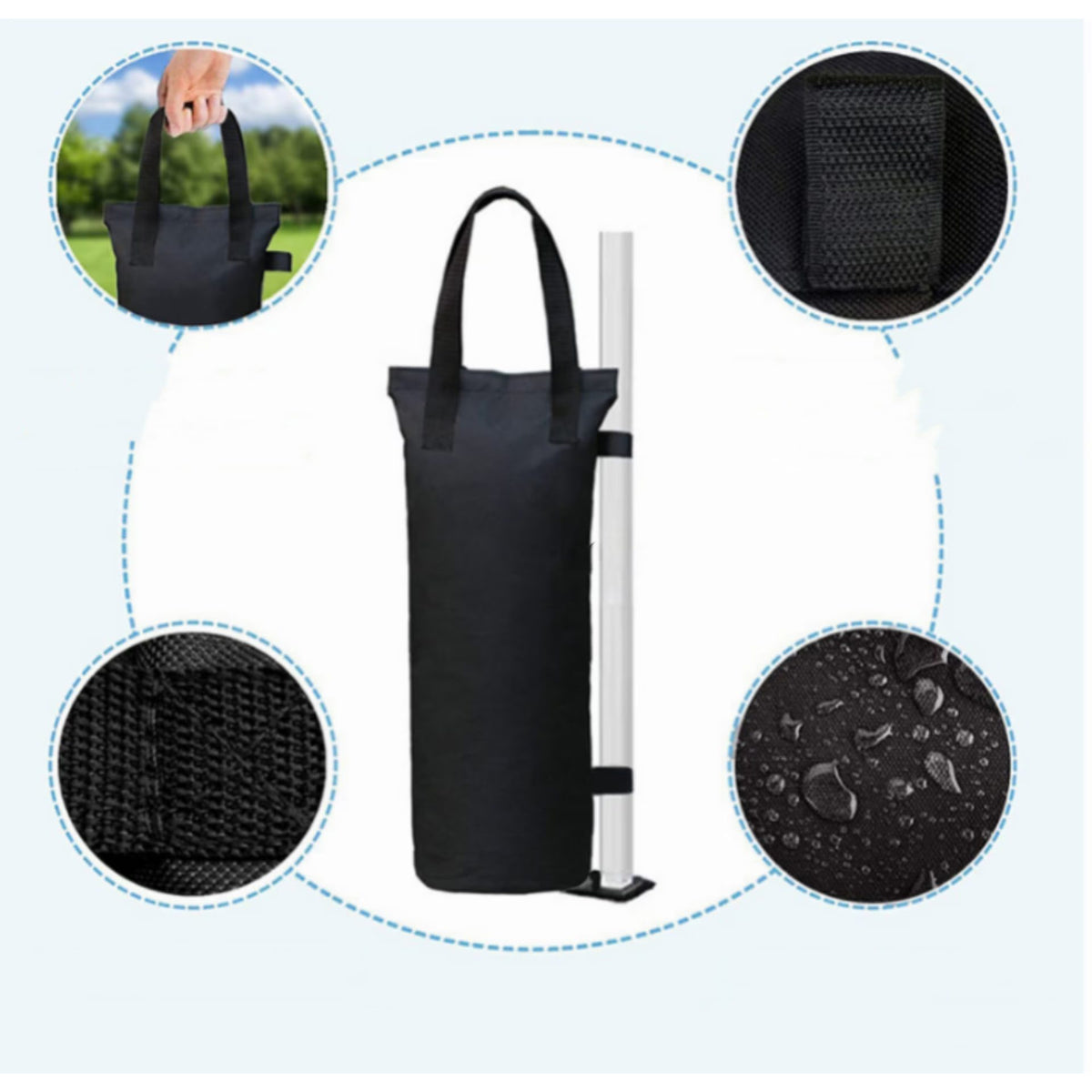 Saci de Ancorare Cort si Pavilion, Greutati Fixare cu Buzunar pentru Nisip, Poliester Oxford, 45 x 20 x 20 cm, Set 4 Bucati, Negru