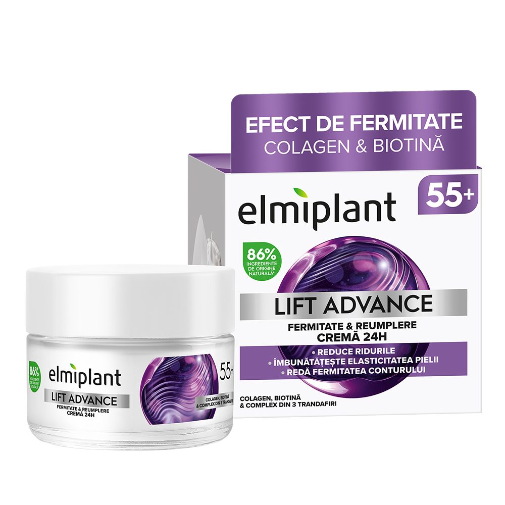 Elmiplant Lift Advance 55+, Crema de Zi Anti-Aging cu Efect de Lifting si Regenerare, Tratament Ten Matur, 50 ml