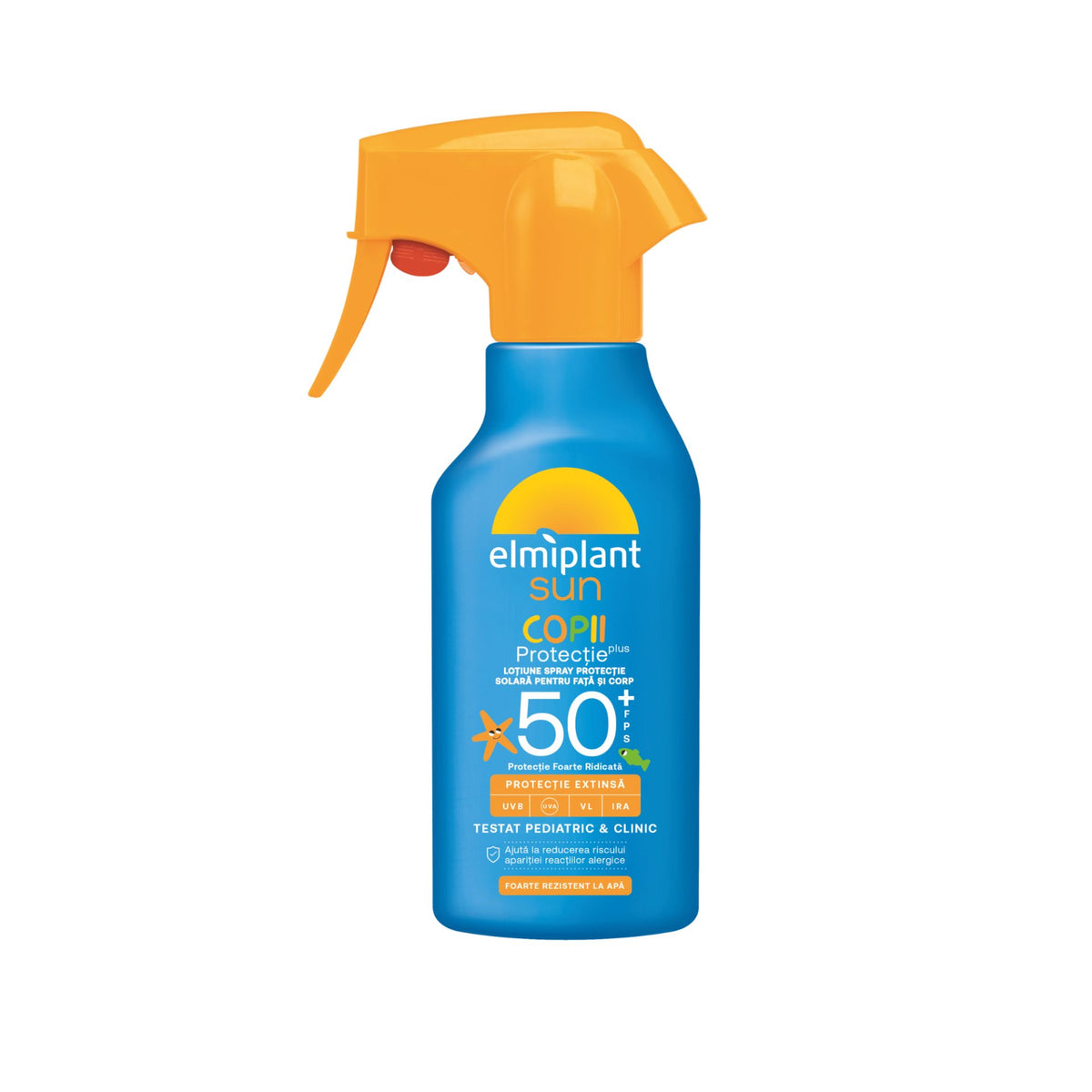 Elmiplant Sun Kids, Lotiune Spray Protectie Solara SPF 50+, Formula pentru Fata si Corp, Rezistenta la Apa, Piele Sensibila Copii, 200 ml