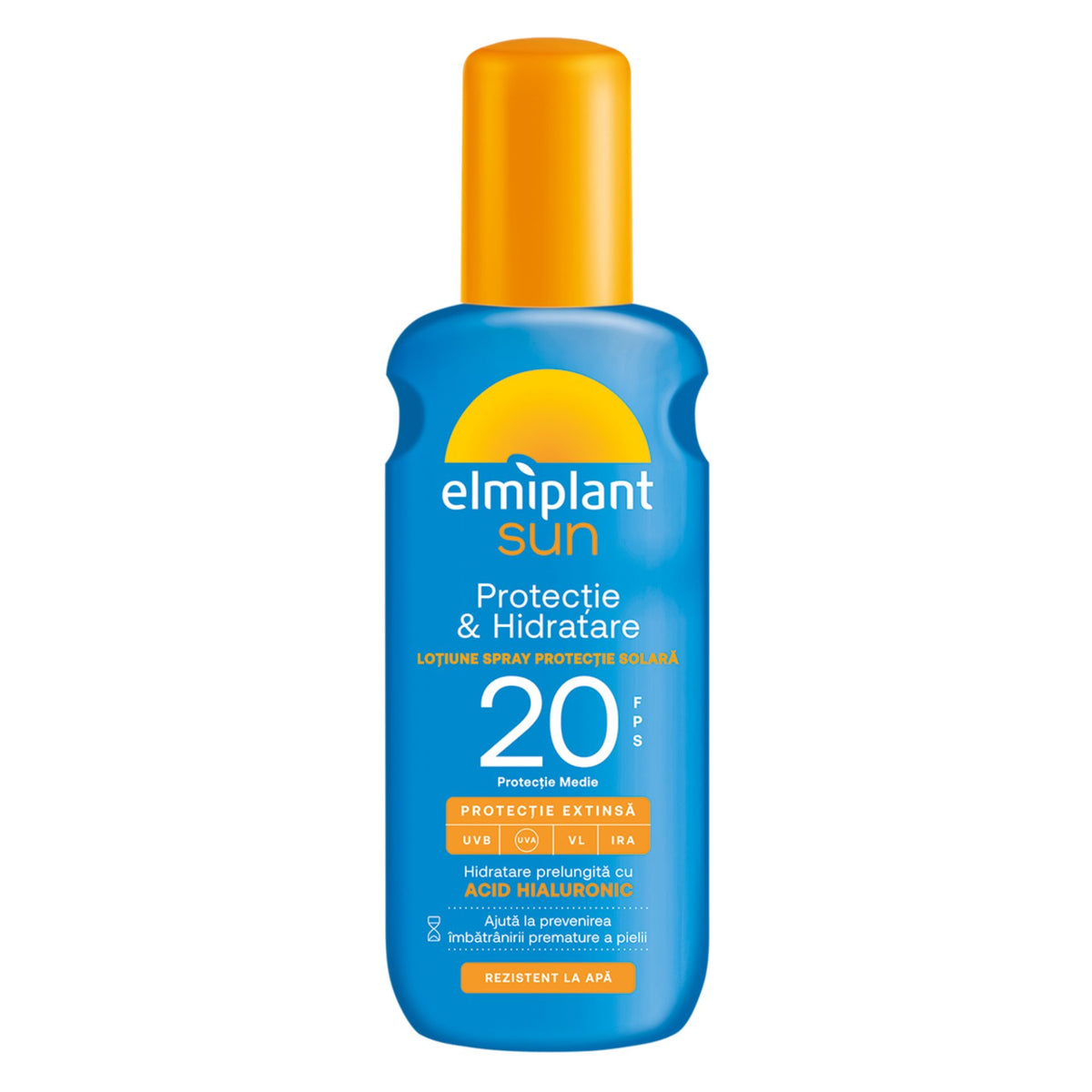 Elmiplant Sun Lotiune Spray Protectie Solara, Hidratare cu Acid Hialuronic, Absorbtie Rapida, SPF 20, 200 ml
