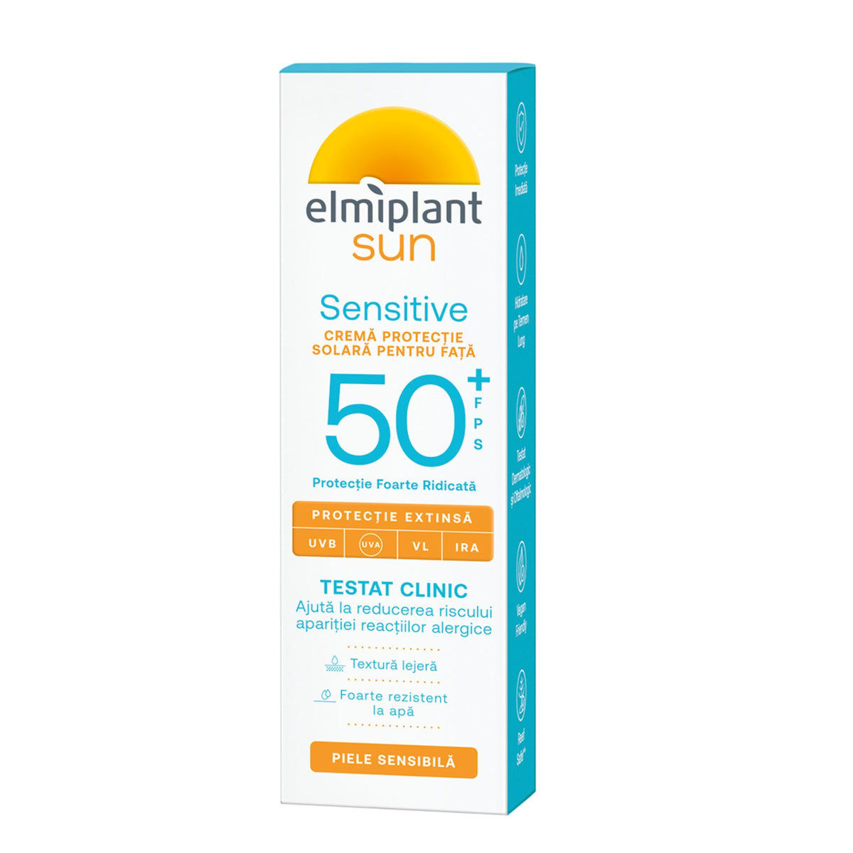 Elmiplant Sun, Crema de Fata pentru Protectie Solara, SPF 50+, Formula Rezistenta la Apa pentru Ten Sensibil, 50 ml