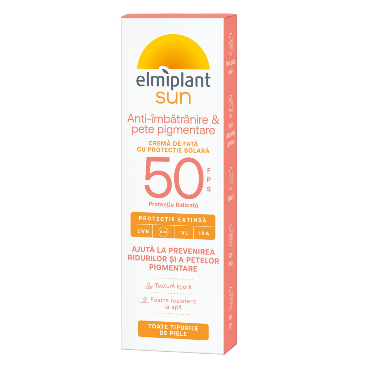 Elmiplant Sun Cremă Protecție Solară Față Anti-Pete, SPF 50, Protecție UVA/UVB, Textură Lejeră, 50 ml