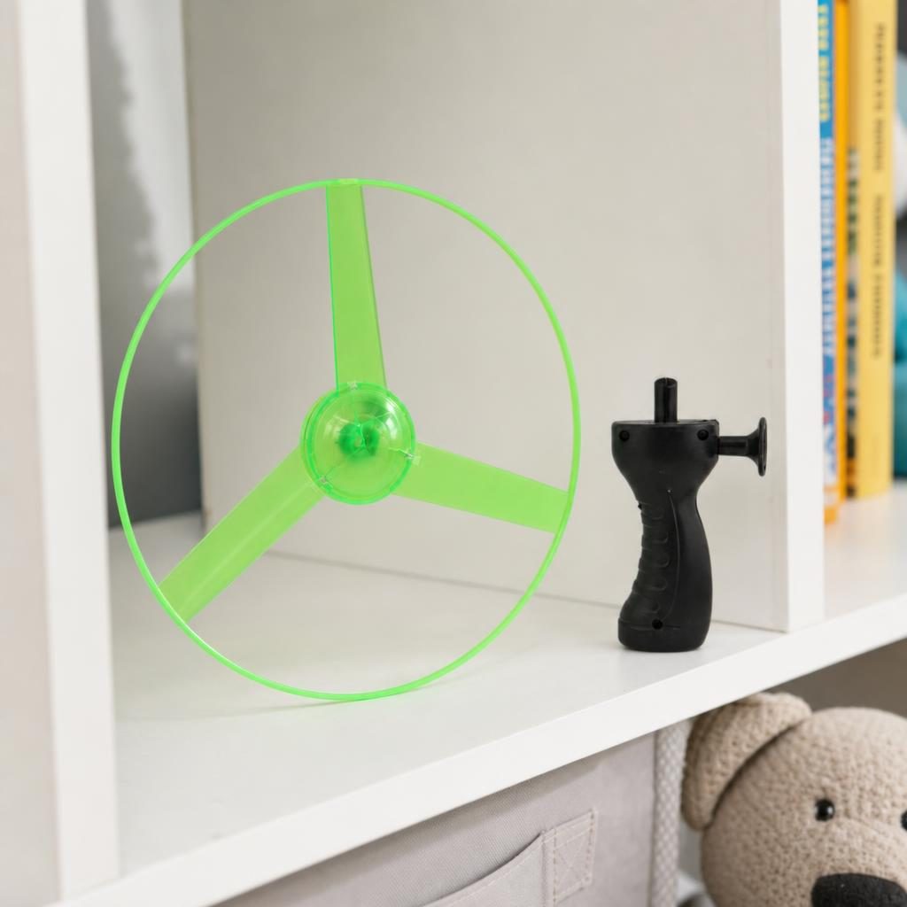 Disc Zburator cu Lumini LED, Aruncator Manual pentru Copii, Plastic Transparent, Verde, 24 cm