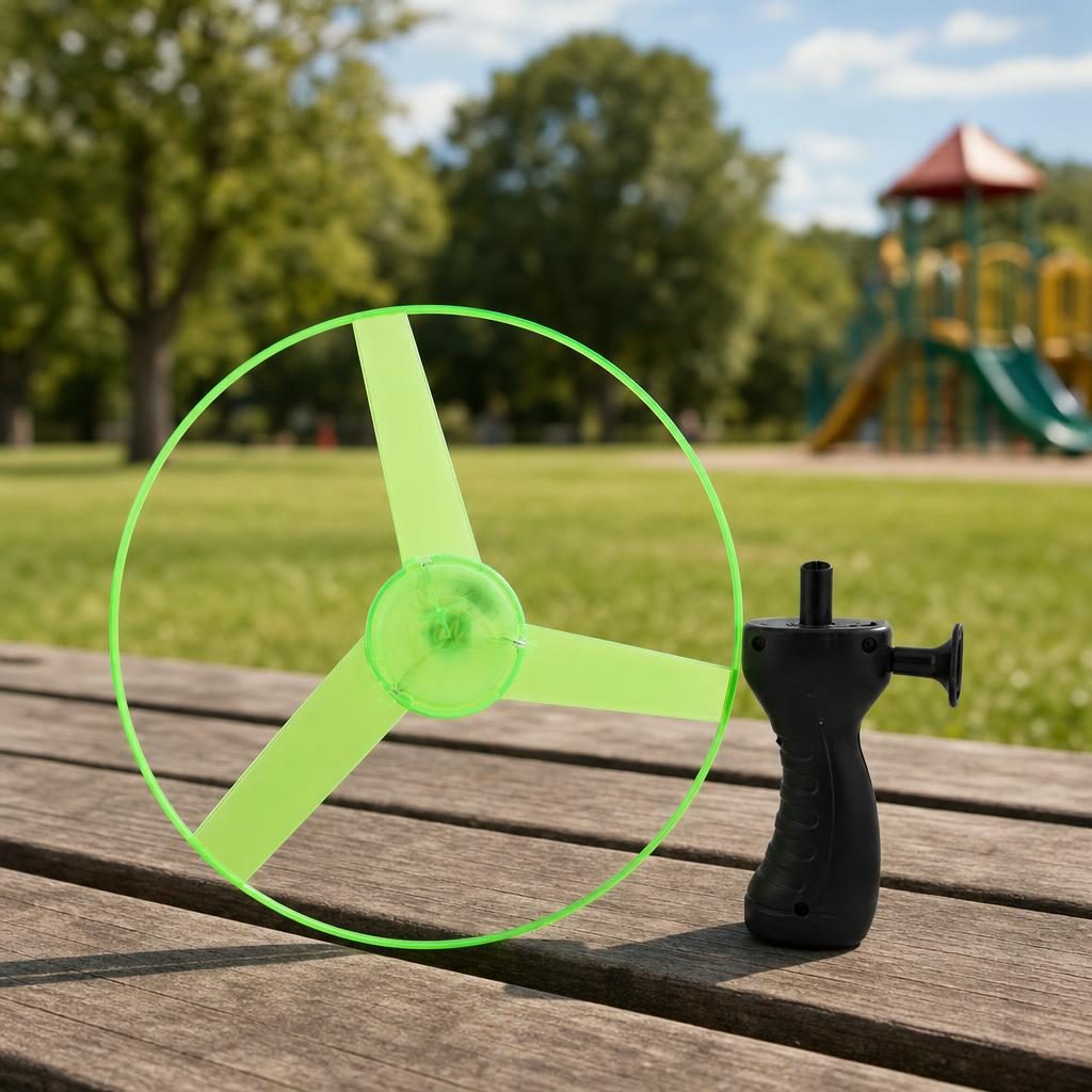Disc Zburator cu Lumini LED, Aruncator Manual pentru Copii, Plastic Transparent, Verde, 24 cm