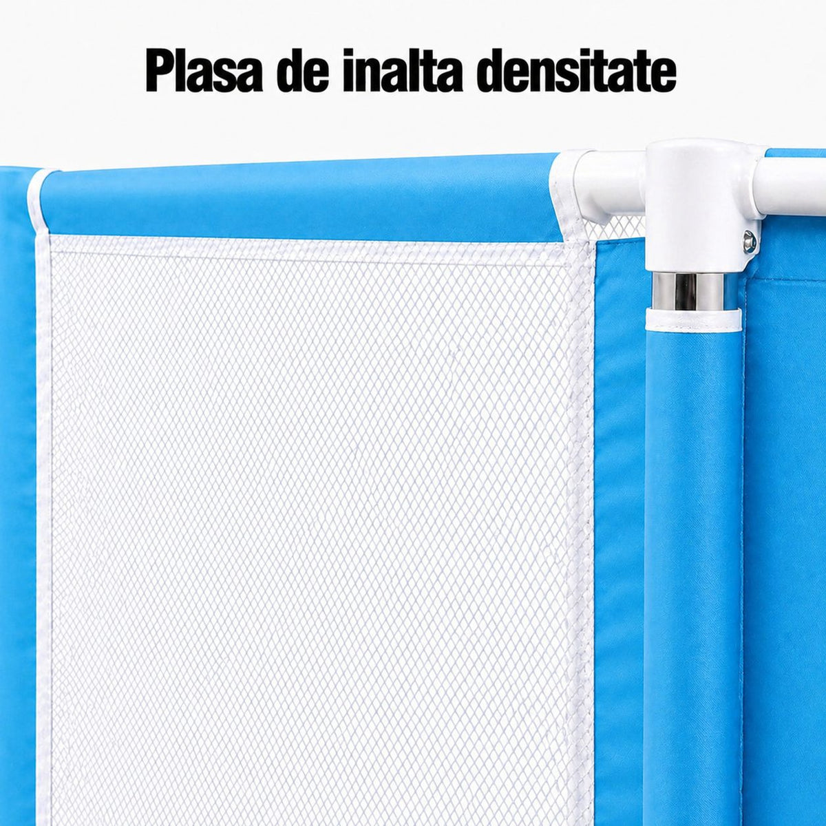 Tarc De Joaca Pentru Copii, Cu Cos De Baschet, Usa Cu Fermoar Si Plasa Laterala, Textil, 130x115x65 cm, Albastru Deschis
