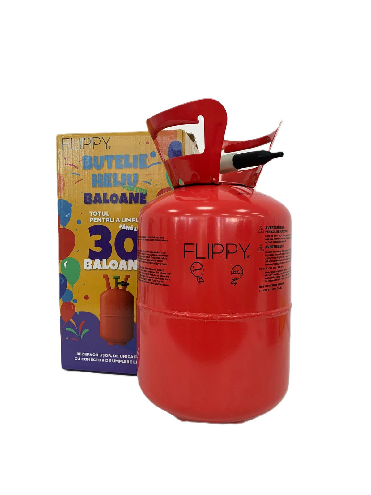 Butelie Heliu de Unica Folosinta, Rezervor Portabil pentru Umflare 30 Baloane Latex, Recipient Metalic, 7 Litri, 20 x 20 x 37 cm, Rosu
