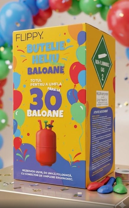 Butelie Heliu de Unica Folosinta, Rezervor Portabil pentru Umflare 30 Baloane Latex, Recipient Metalic, 7 Litri, 20 x 20 x 37 cm, Rosu