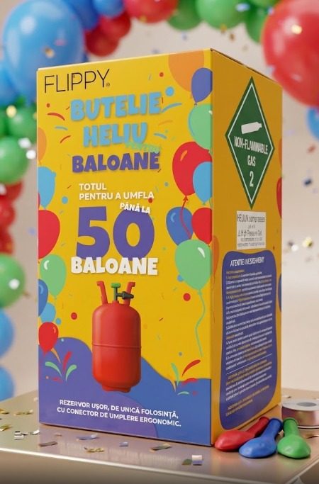 Butelie Heliu de Unica Folosinta, Rezervor pentru 50 Baloane Latex, Metal Rezistent, 13l, 24x24x42 cm, Rosu