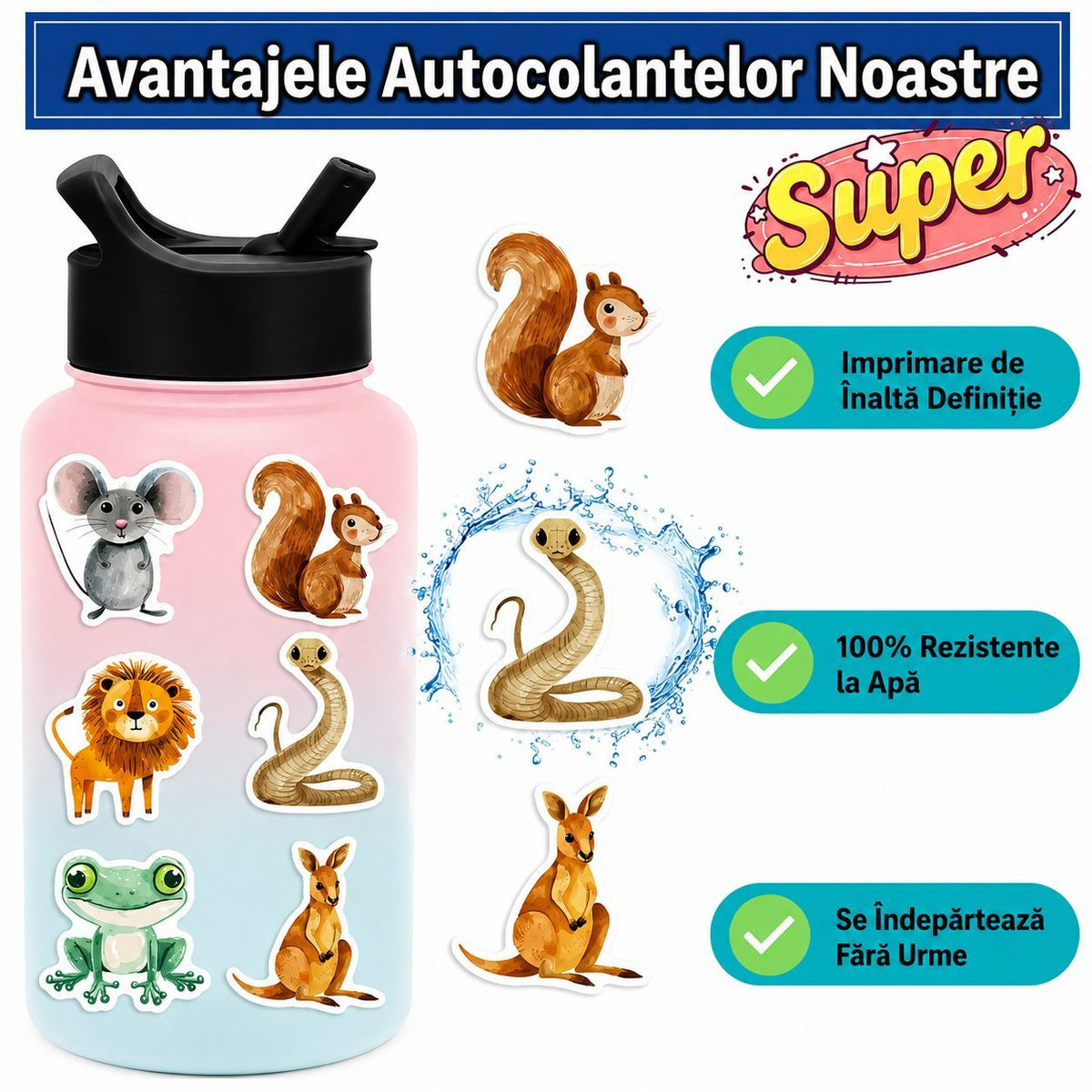 Set Stickere Decorative, Motive Floarea-Soarelui Si Mesaje Inspirationale, Vinil Impermeabil, Multicolor, 50 Bucati