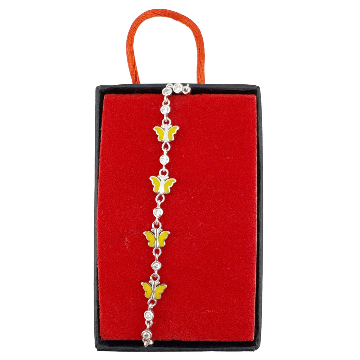 Brățară Jolie pentru Copii și Fete, Model Fluture cu Email și Zirconiu, Argint 925 Certificat, 22 cm, 4.4 g, Argintiu/Galben