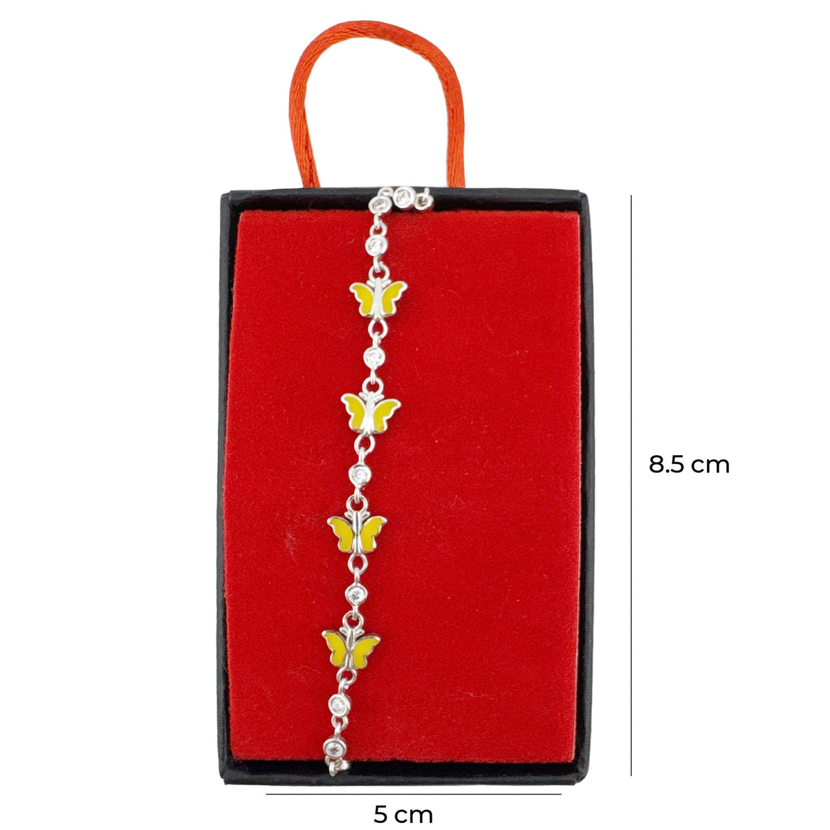 Brățară Jolie pentru Copii și Fete, Model Fluture cu Email și Zirconiu, Argint 925 Certificat, 22 cm, 4.4 g, Argintiu/Galben