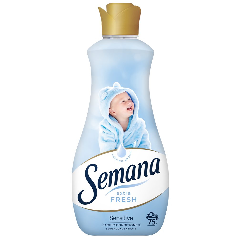 Balsam pentru Rufe Semana Extra Fresh, Formula Sensitive pentru Piele Sensibila, 75 Spalari, 1.5 L