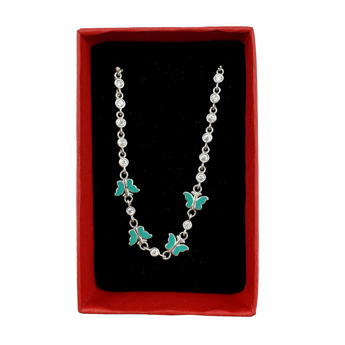 Jolie, Bratara pentru Copii si Fete, Model Fluture cu Email si Zirconiu, Argint 925, 22 cm, 4.4 g, Argintiu/Verde