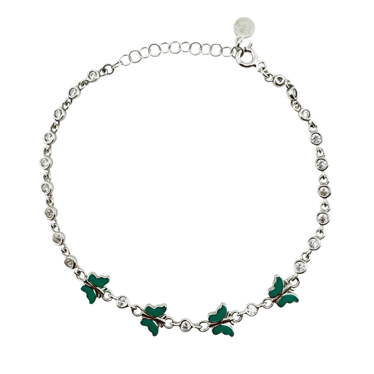 Jolie, Bratara pentru Copii si Fete, Model Fluture cu Email si Zirconiu, Argint 925, 22 cm, 4.4 g, Argintiu/Verde